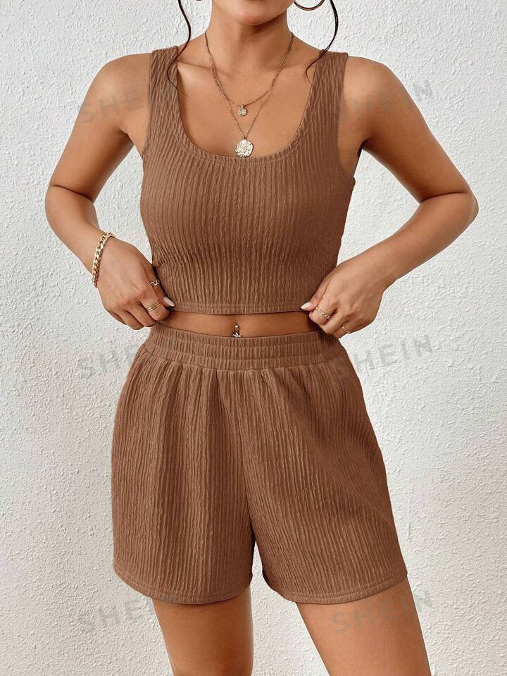 SHEIN Frenchy Women's Solid Color Tank Top And Shorts 2-Piece Set | SHEIN
