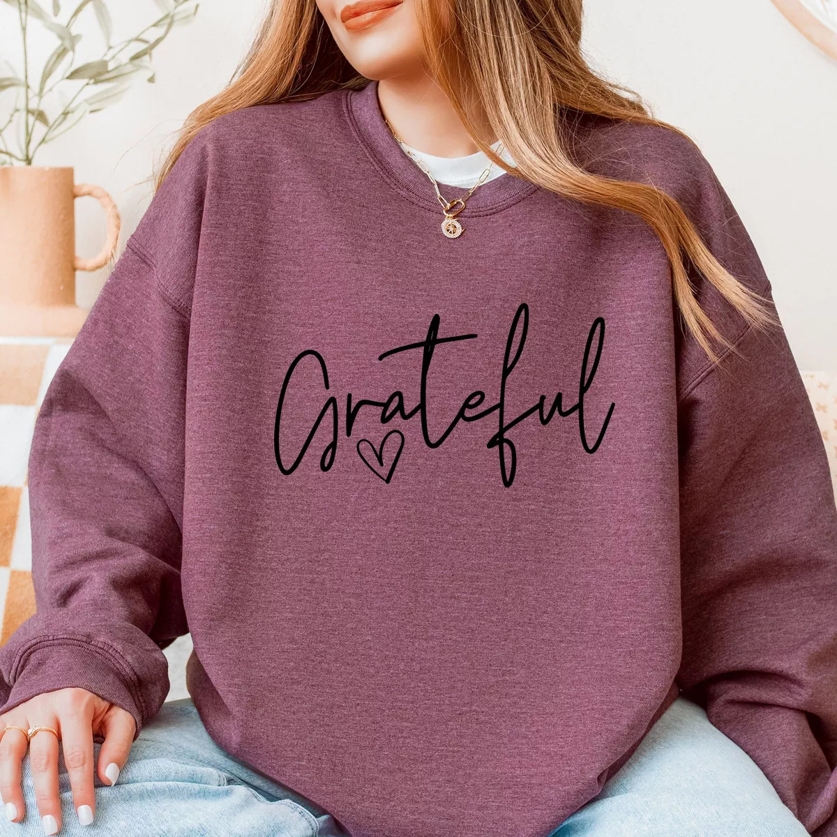 Simply Sage Market Grateful Heart Sweatshirt - XL - Heather Maroon | Target