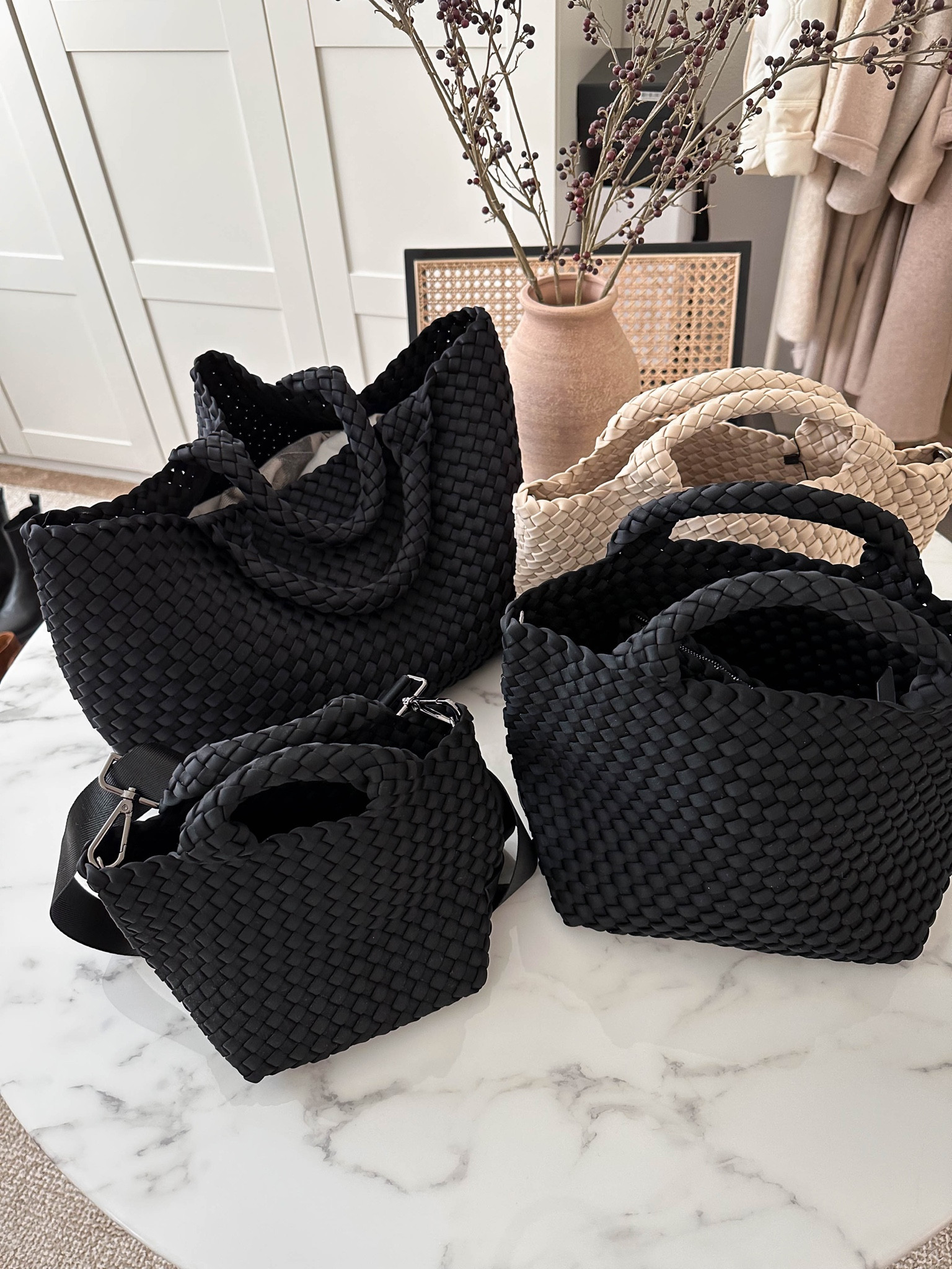 Naghedi bags. I have the medium, mini, and Harper has the petite. They came out with new mommy and me Styles (mommy-mini, kids - petite). Love these bags. Had to get the ecru, too  