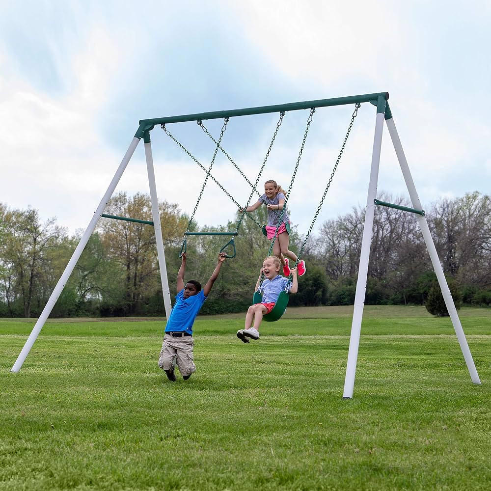 Backyard Discover Big Brutus Metal Swing Set, 10 Ft Tall, 2 Belt Swings, Trapeze Bar, Heavy Duty,... | Amazon (US)