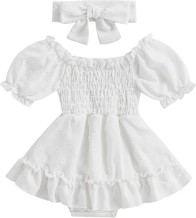 Infant Baby Girls Romper Dress Dot Pattern Short Sleeve Ruched Jumpsuits Skirts Hem Bodysuits Hea... | Amazon (US)