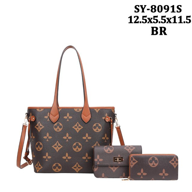 GOWELL Checkered Shoulder Tote Bags for Womens Leather 3pcs Set Brown | Walmart (US)