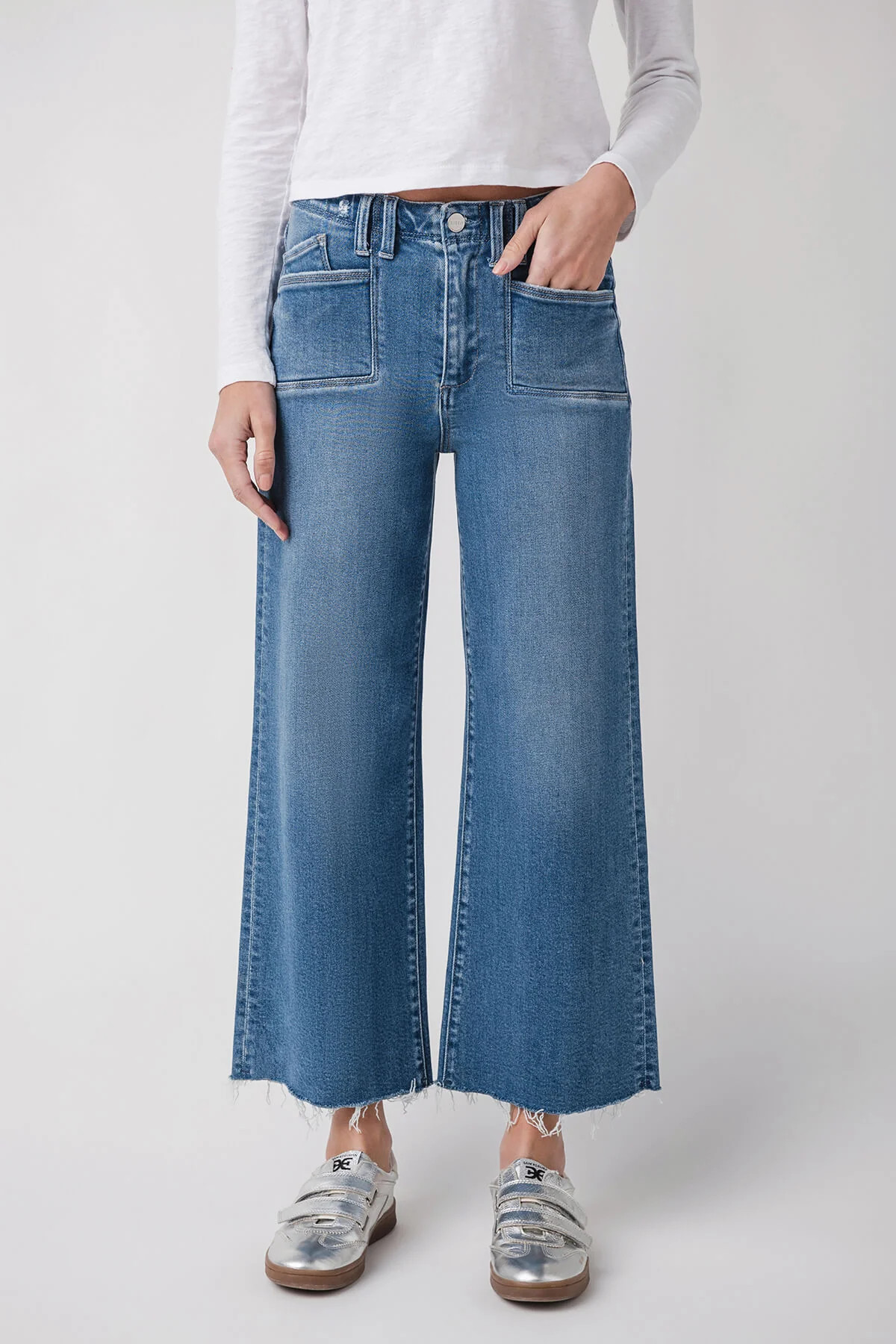 Risen Reese Diagonal Pocket Ankle Flare Jeans | Social Threads