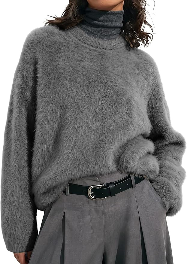 Gihuo Womens Fuzzy Sweaters Long Sleeve Pullover Fur Sweater Fall Sweaters 2025 Knit Sweater Jump... | Amazon (US)