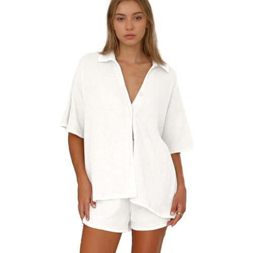 Talakeno Womens Pajamas Set Knit Two Piece Outfits Short Sleeve Matching Sets Pjs Lounge Outfits for Women Fashion Clothes | Amazon (US)