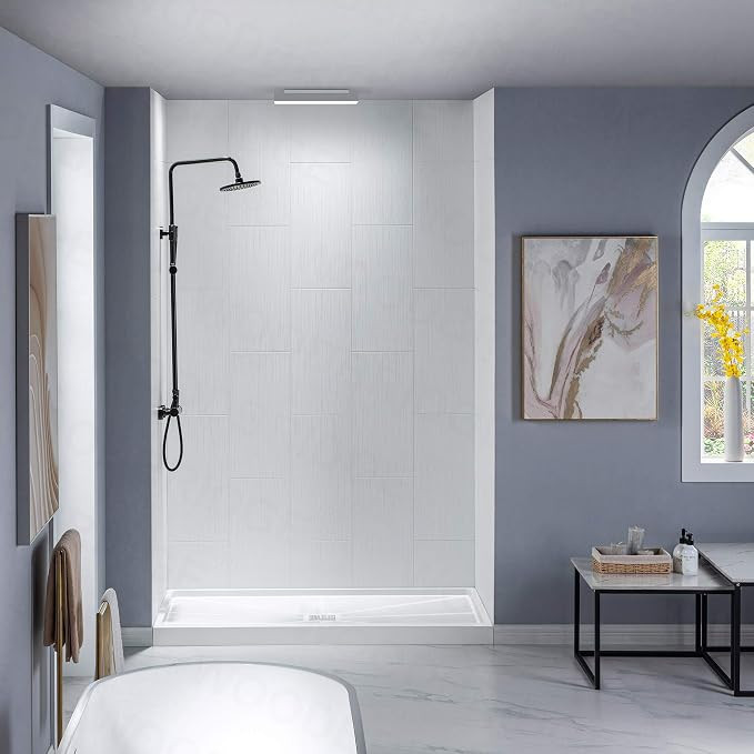 WOODBRIDGE Solid Surface 60" W x 96" H Tile Tub and Shower Wall Panel Surround, Quick Install, Cu... | Amazon (US)
