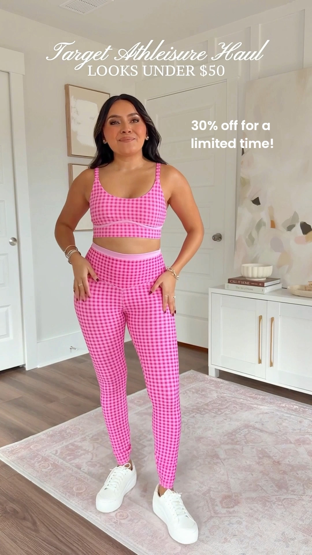 Target Athletic Sets!
For reference: I’m 5’0, 32b bra size, and 2/26 in bottoms, pear shaped. 
*Everything I share is unaltered! TTS means true to size. Between size 5-6.6 in shoes

Pink gingham sports bra size xs TTS
Pink gingham leggings size small TTS
Neon pink cardigan sweater size xxs TTS
Sneakers size 6.5 TTS

Light pink floral dress with shorts size xs TTS
Pink floral pullover sweatshirt size small - sized up a size for a roomy fit but could have gone with my normal xs size
Sneakers size 6.5 TTS

Floral pink leggings size small - this run a little small in the waist, i’d prefer to size up a size

Black gingham sports bra size xs TTS
Black gingham leggings size small TTS
Black jacket size xxs TTS
Sneakers size 6.5 TTS

Steel blue pullover size small - size up a size for a roomy fit
Steel blue leggings size small TTS
Sneakers size 6.5 TTS

Red and light pink active dress size xs TTS
Light pink sweatshirt size xs TTS
Sneakers size 6.5 TTS


Comment SHOP below to receive a DM with the link to this post on my LTK ⬇ https://liketk.it/5JJ14 #ltkpetite #ltkfindsunder50 #ltkactive

#LTKFindsUnder50 #LTKSaleAlert #LTKPetite