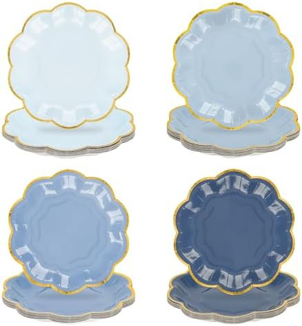 Dusty Blue Party Plates Gradient Blue Dessert Paper Plates 7inch Gold Foil Scalloped Edge Disposa... | Amazon (CA)