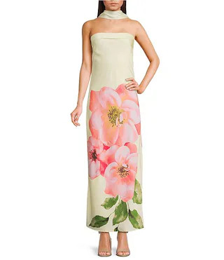 Allison & Kelly Exploded Floral Printed Strapless Scarf Maxi Dress | Dillard's | Dillard's