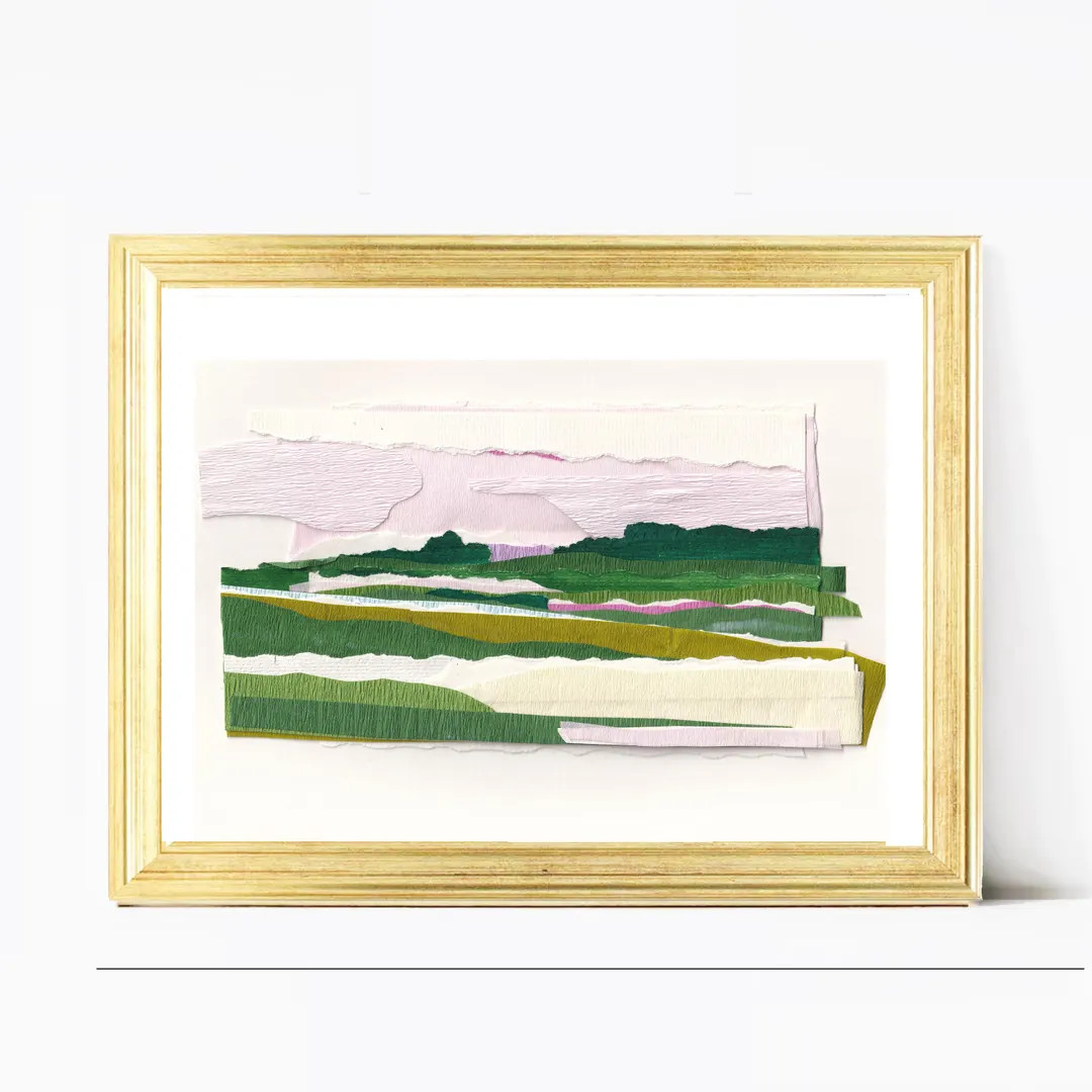 Torn Paper Landscape Art Print: Grandmillennial Pink Green Wall Decor Money Grandmillenial Chinoi... | Etsy (US)