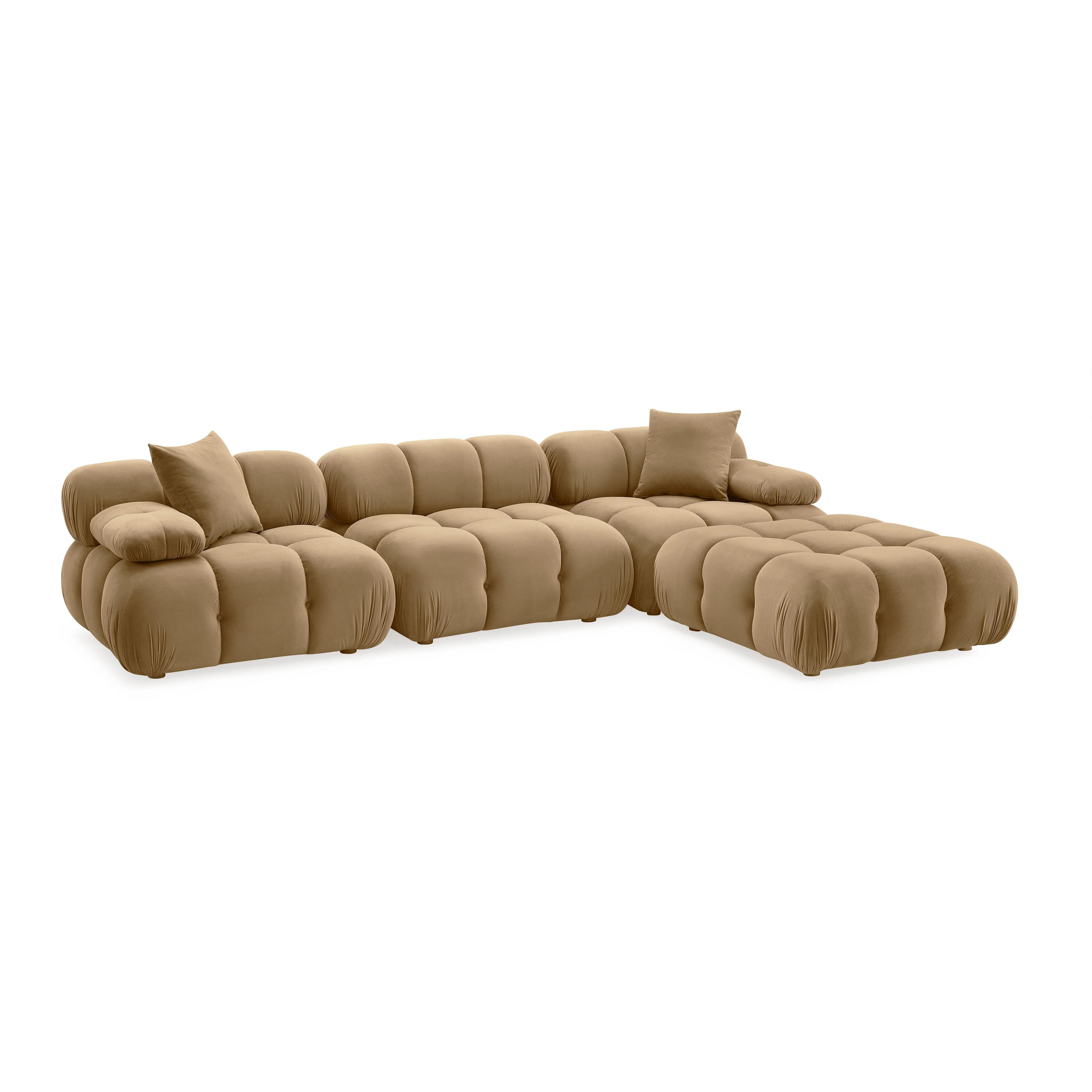 Calliope 4-Piece Velvet Modular Sectional in Café au Lait | TOV | TOV Furniture