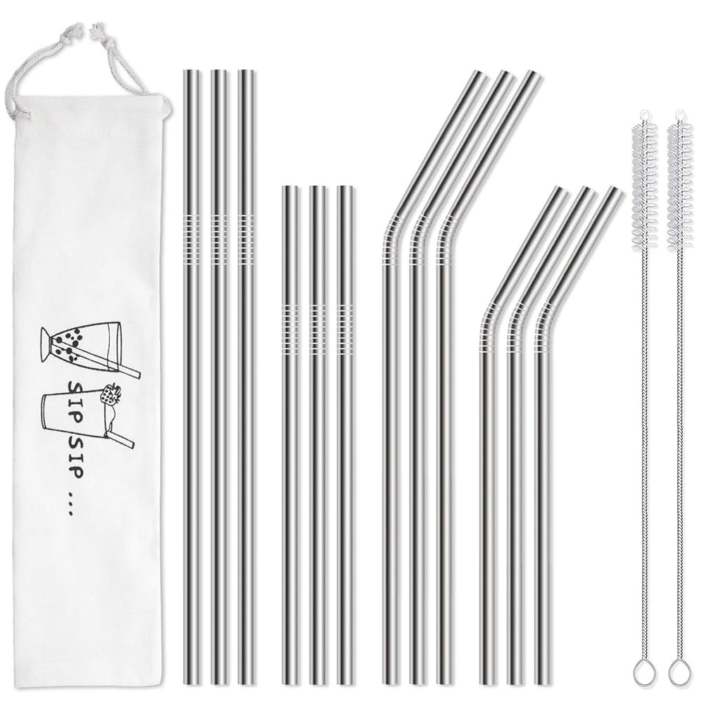 Hiware 12-Pack Reusable Stainless Steel Metal Straws with Case - Long Drinking Straws for 30 oz a... | Amazon (US)