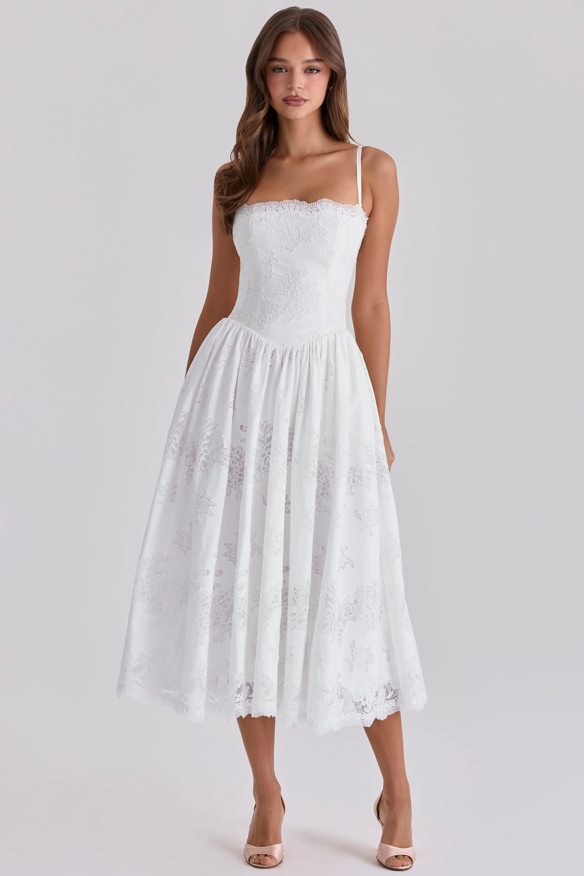 white custom lace + cotton midi sundress | House of CB