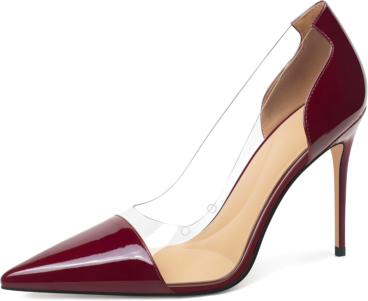 XINIUNIU Clear Heels for Women Transparent Pointed Toe Stiletto Pumps Slip On Closed Toe 4 Inch Bridal Evening Wedding Party Sexy Dress Shoes | Amazon (US)