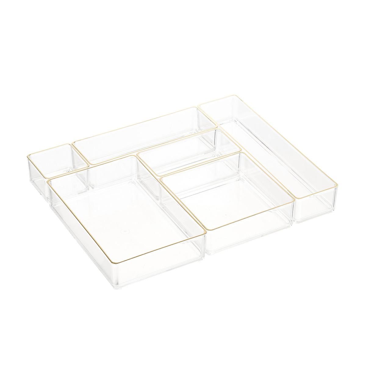 Clear Acrylic Stackable Drawer Organizers Gold Trim Set of 6 | The Container Store