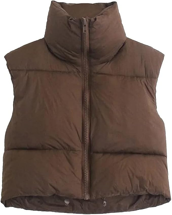 AIWUFLY Women's Winter Crop Vest Lightweight Sleeveless Zip Up Stand Collar Puffer Down Vest | Amazon (US)
