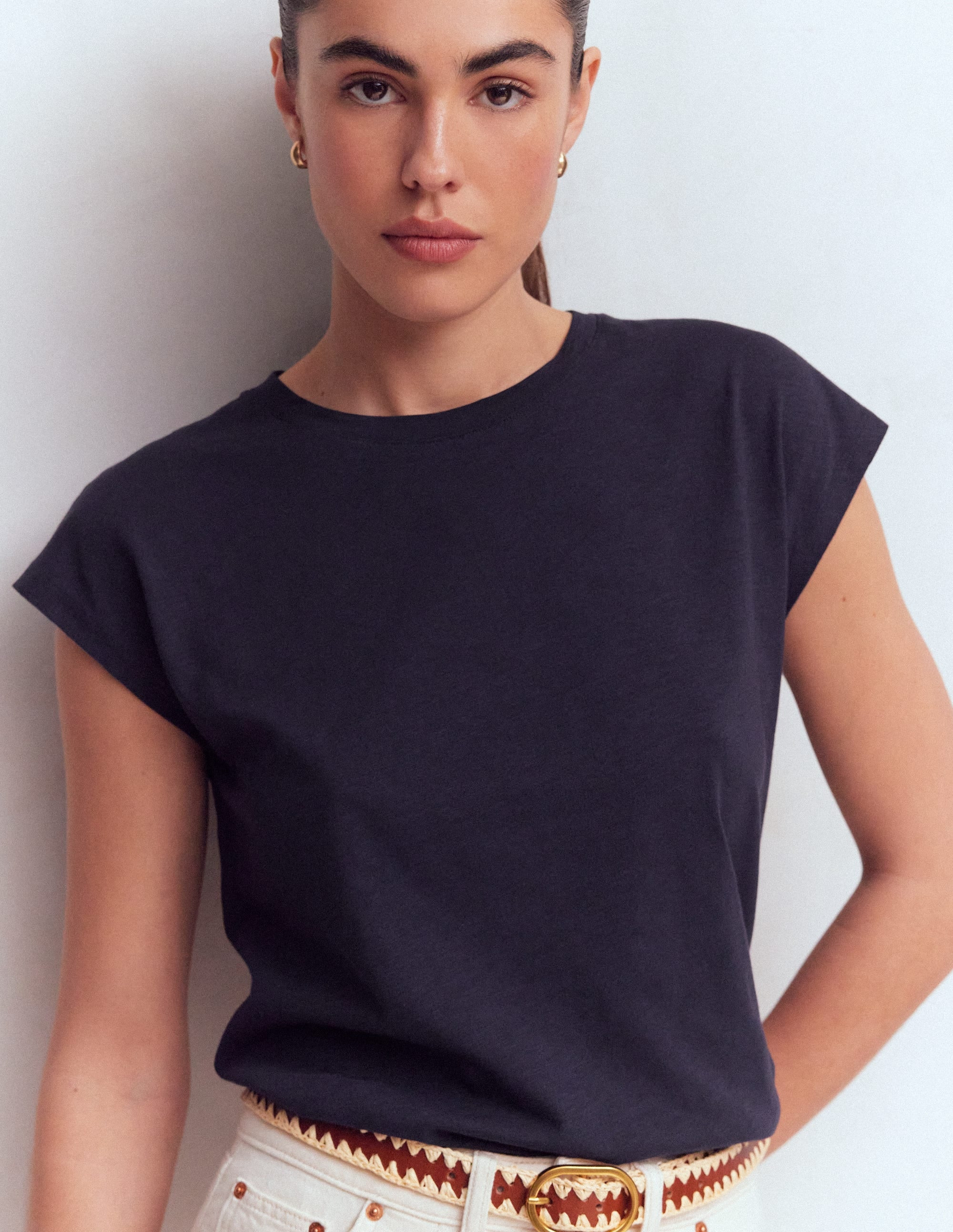 Louisa Slub T-Shirt-Navy | Boden UK