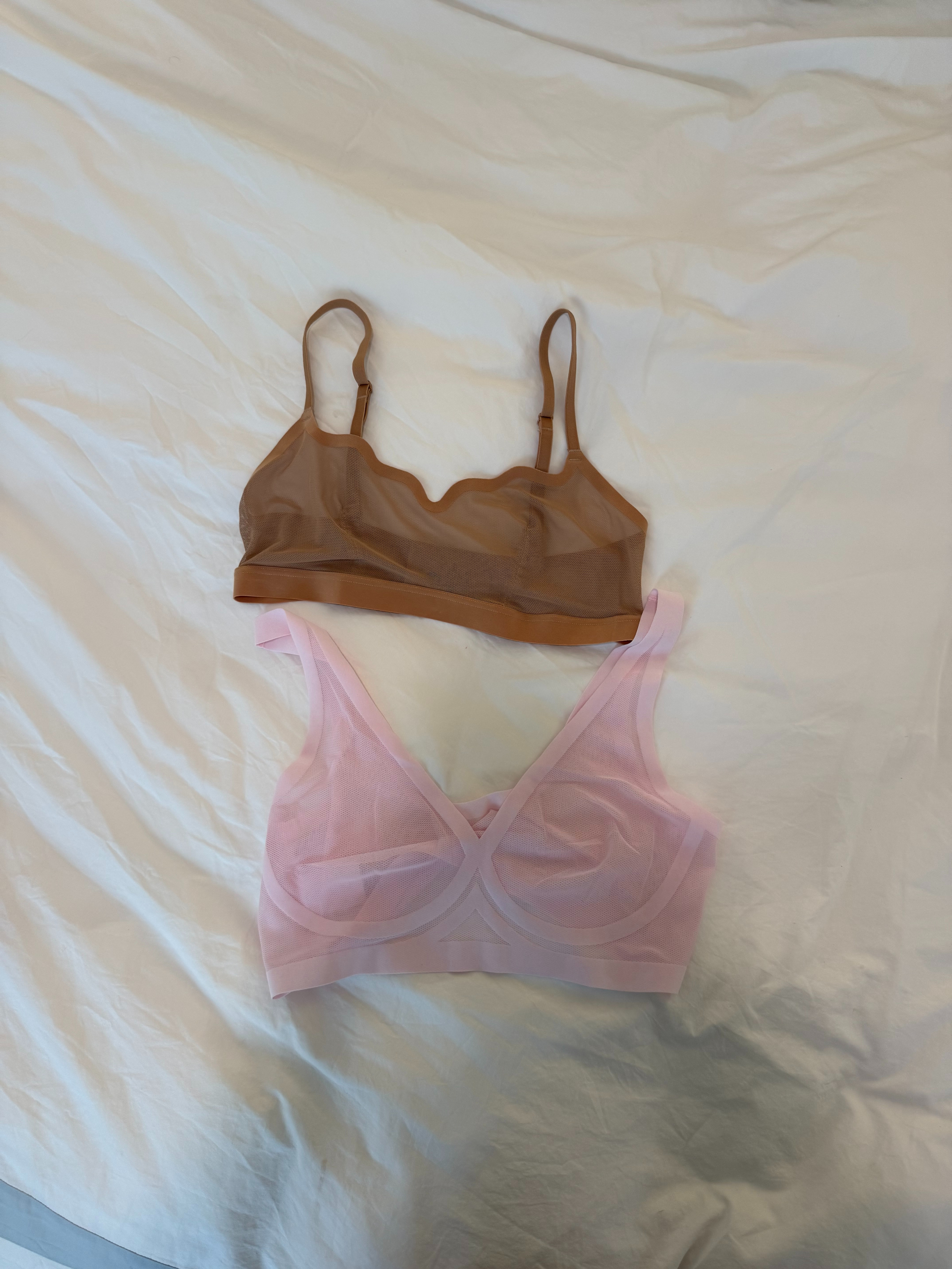 Okay these EBY bralettes might be my new everyday MVP 🤍 wire-free support with zero dig-in, just soft mesh that stays put all day and disappears under everything. Got the scalloped nude one and this dreamy sheer pink and I'm obsessed with both. Also filing these away as the perfect gift for a lingerie shower or a friend getting married, pretty enough to feel special, comfortable enough to actually wear on repeat!

#LTKstyletip #LTKfindsunder50 #LTKwomen #comfortablebras #wirefreebras #bralettes #intimates #bridalshowergift #lingerieshower #EBY #ebypartner 

 #LTKmomlife #LTKselfcare #LTKWedding