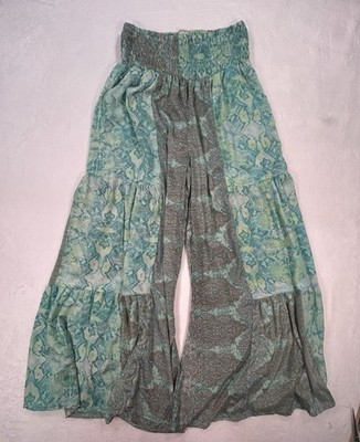 Earthbound Trading Co. Boho Teal Paisley Tiered Wide Leg Pants Small Flowy | eBay | eBay US