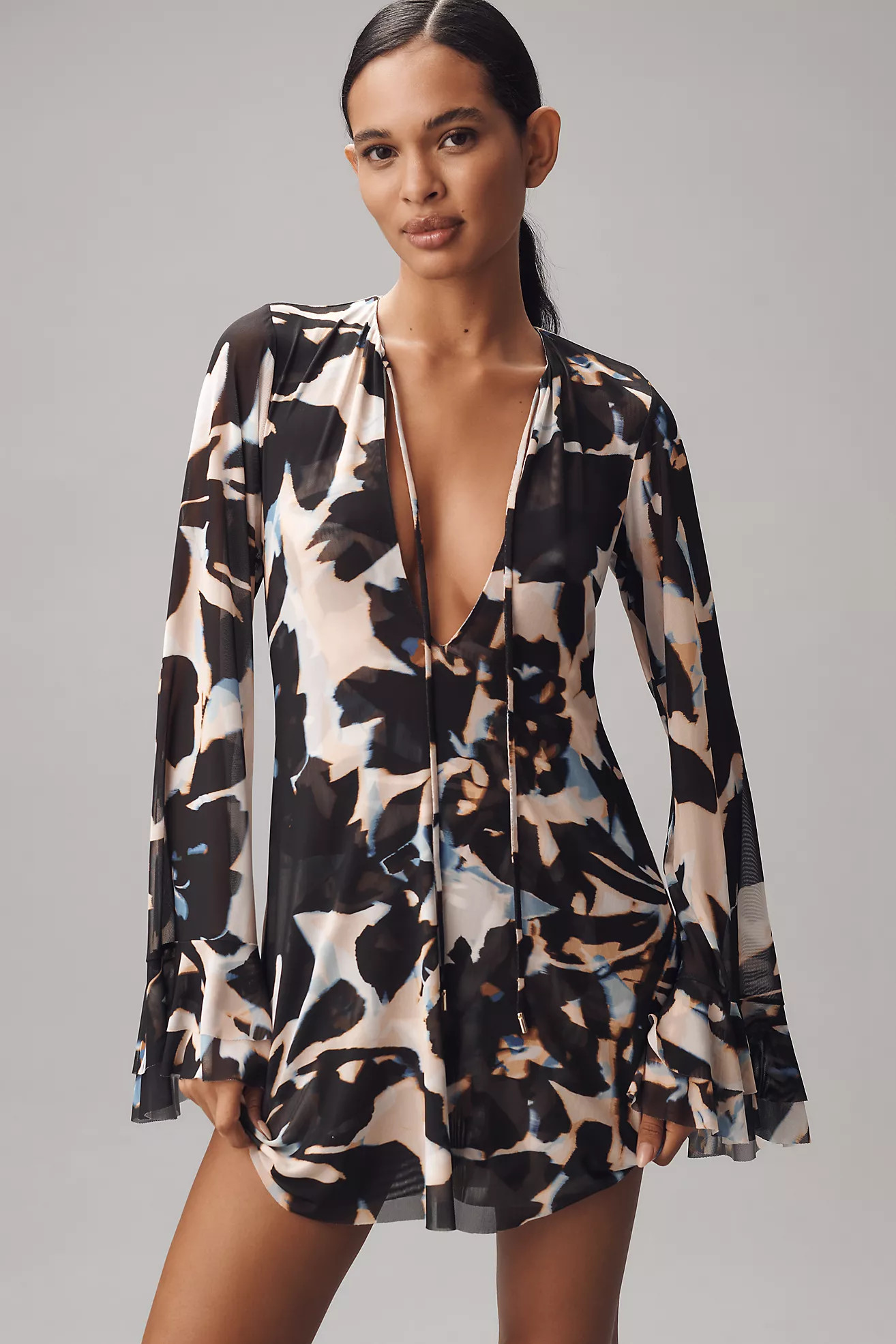 AFRM Kori Mesh Long-Sleeve Mini Dress | Anthropologie (US)