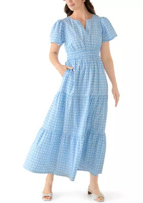 Crown & Ivy Women's Short Sleeve Waisted Midi Dress, Blue, XXL | Belk