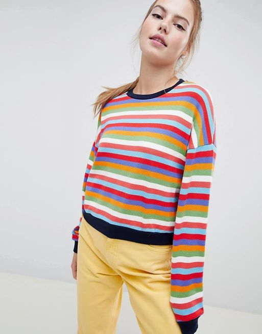 Bershka rainbow stripe sweater in multi | ASOS US