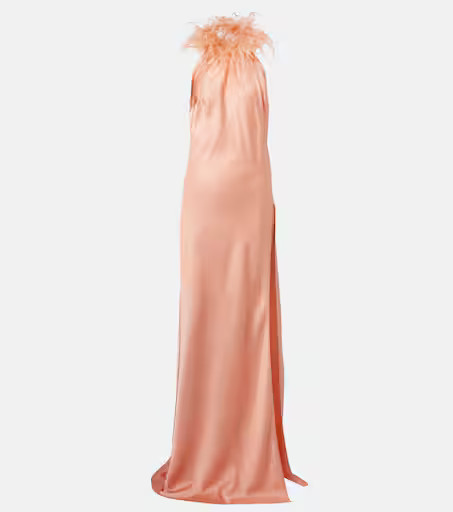 Jazzy feather-trimmed satin gown | Mytheresa (US/CA)
