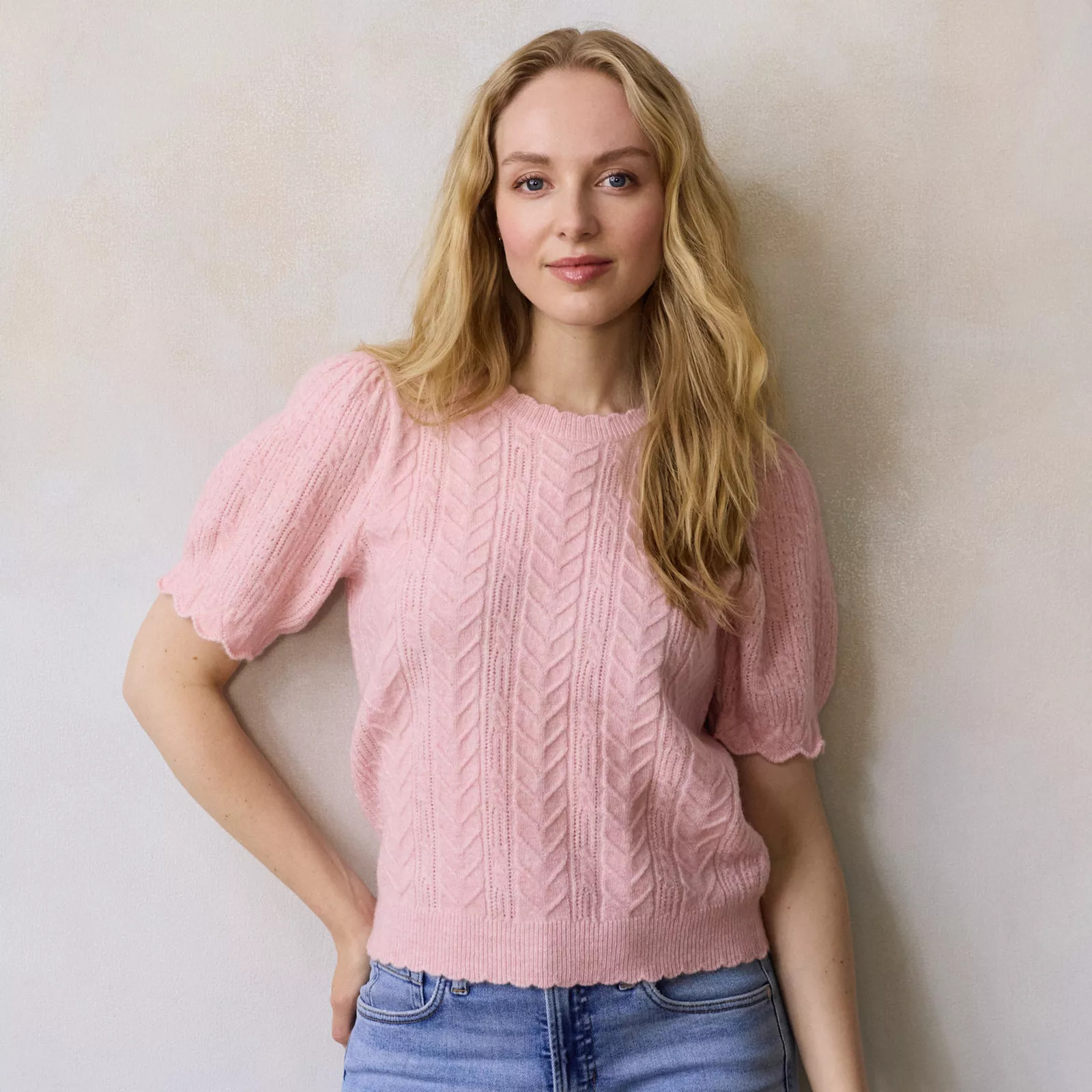 Women's LC Lauren Conrad Short Sleeve Pointelle Sweater | Kohl's