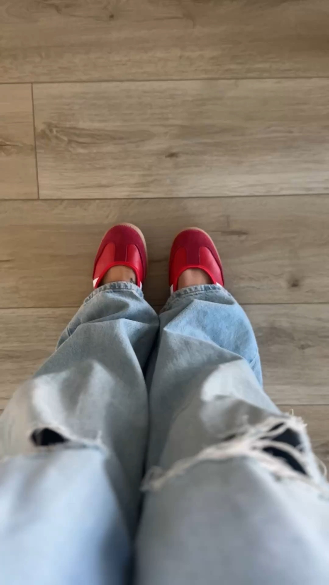 How i actually planned to wear my samba mary janes ❤️ Paired with wide leg ripped jeans so they peek out just enough for that effortless, laid back look. This is my favorite way to style them because it gives a relaxed street style vibe while still feeling feminine.

These are the red adidas samba mary janes everyone’s been asking about and yes… they’re just as good as they look. Comfortable, versatile, and the perfect pop of color for any neutral outfit.

If you’re figuring out how to wear samba mary janes with jeans, this is it ✔️

#sambamaryjanes #adidassamba #howtostyle #widelegjeansoutfit #streetstyle #casualoutfit #springfashion #summeroutfits #ltkfashion #ltkstyle #outfitideas @adidas @Zara