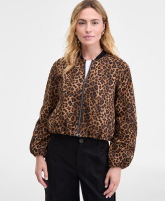 On 34th Womens Leopard Print Bubble Hem Bomber Jacket Xxs 3x Macys Exclusive | Macy's