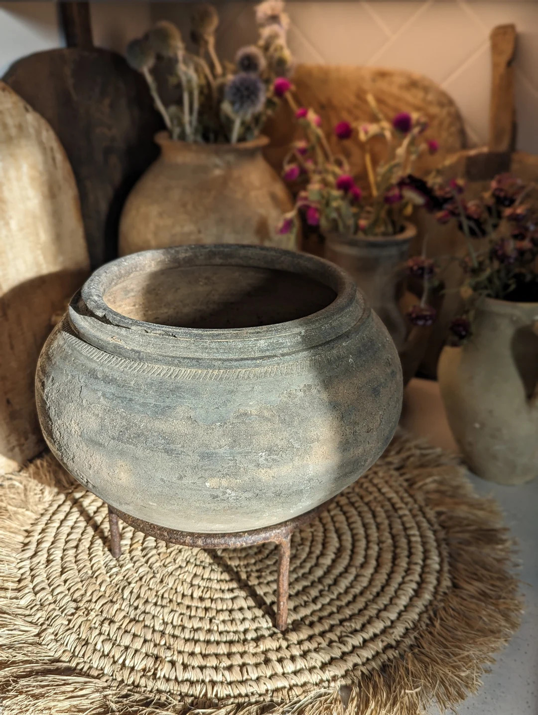 Medium vintage clay vessel with stand | Etsy (US)