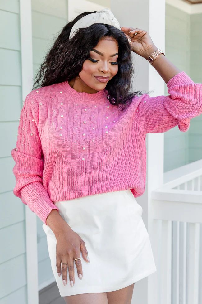 Come Along Pink Pearl Detail Sweater FINAL SALE | Pink Lily