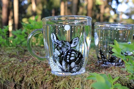 Deer Glass Mug Hand Painted Deer Cup Tea Coffee Lovers | Etsy | Etsy (US)