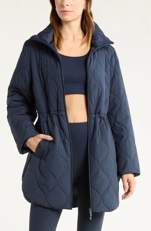 Zella Skyline Longline Quilted Jacket in Navy Sapphire at Nordstrom, Size X-Small | Nordstrom