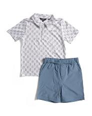 Little Boys 2pc Short Sleeve Fish Tech Polo And Shorts Set | TJ Maxx