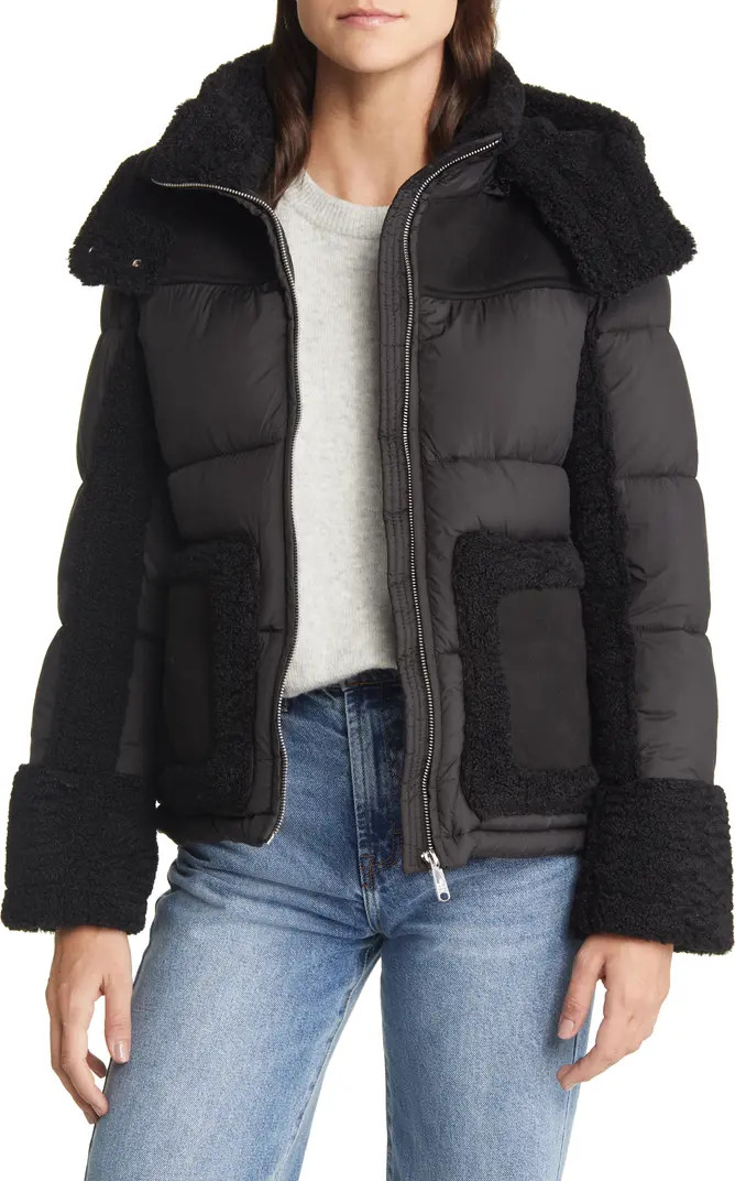 Mixed Media Puffer Jacket with Faux Fur Trim | Nordstrom