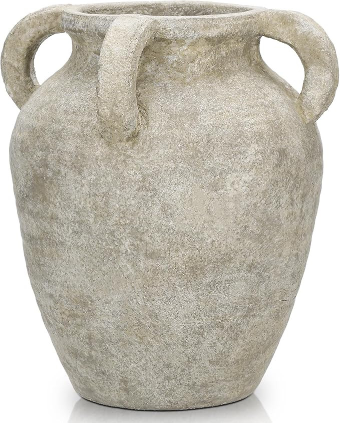 Handmade Flower Vase, 9.8" Tall Terracotta Vase, Vintage Ceramic vase, Rustic Green Antique Decor... | Amazon (US)