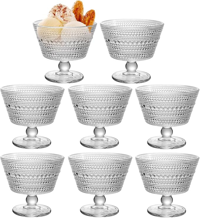 Glass Dessert Bowls Set of 8, 9oz Ice Cream Sundae Cups for Breakfast, Oats, Milk, Sorbet, Yogurt... | Amazon (US)