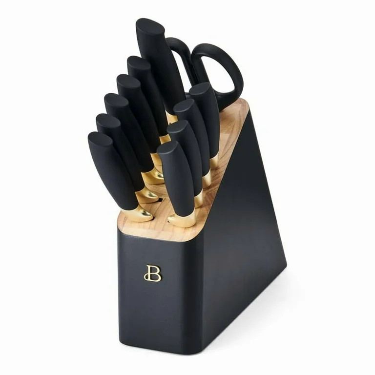 Beautiful 12 Piece Stainless Steel Knife Set Block Soft Grip Handles Black Sesame by Drew Barrymo... | Walmart (US)