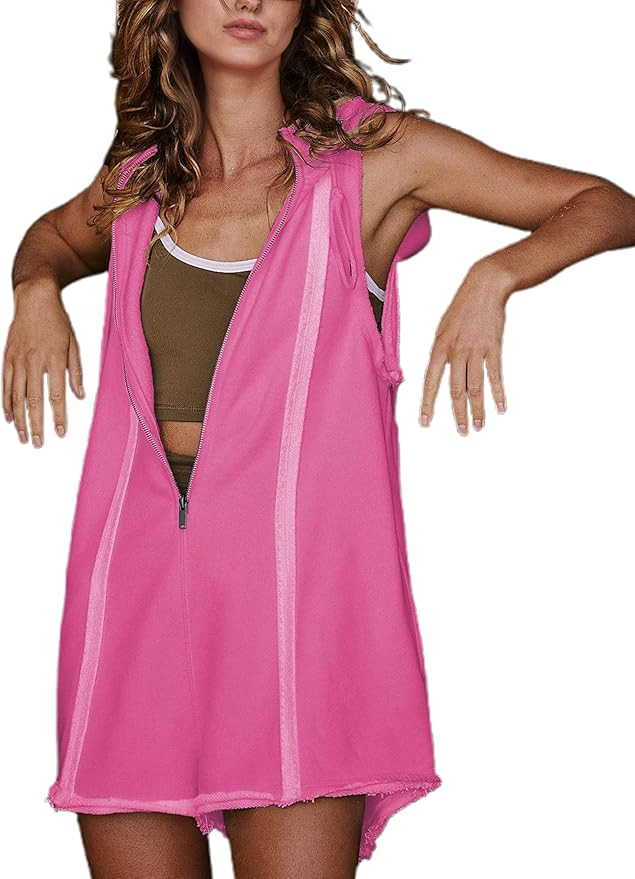 Women's Athletic Workout Sleeveless Hood Romper Relaxed Fit Half Zipper Seaming Overalls with Poc... | Amazon (US)