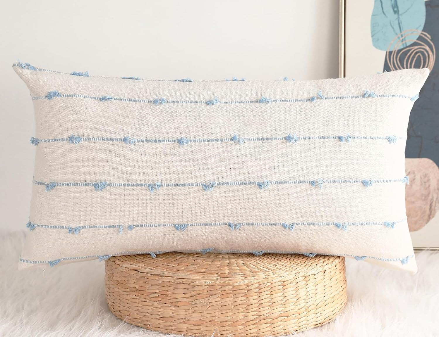 Boho Long Lumbar Pillow Covers 12 x 24 Blue,Classic Stripe Pattern Cotton Decorative Long Lumbar ... | Amazon (US)