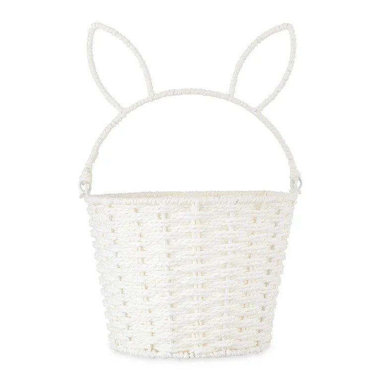 Way to Celebrate Medium Round White Paper Rope Easter Basket with Bunny Handle - Walmart.com | Walmart (US)