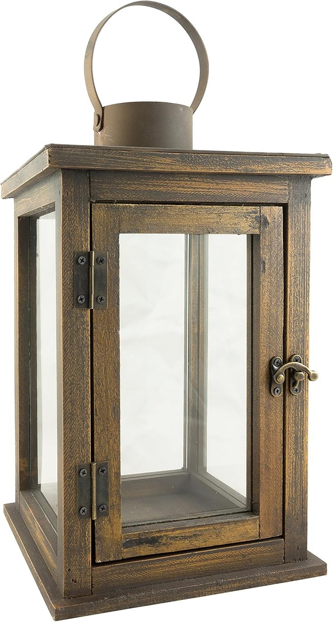 Stonebriar Rustic 12.5" Wooden Candle Lantern, Large, Brown | Amazon (US)