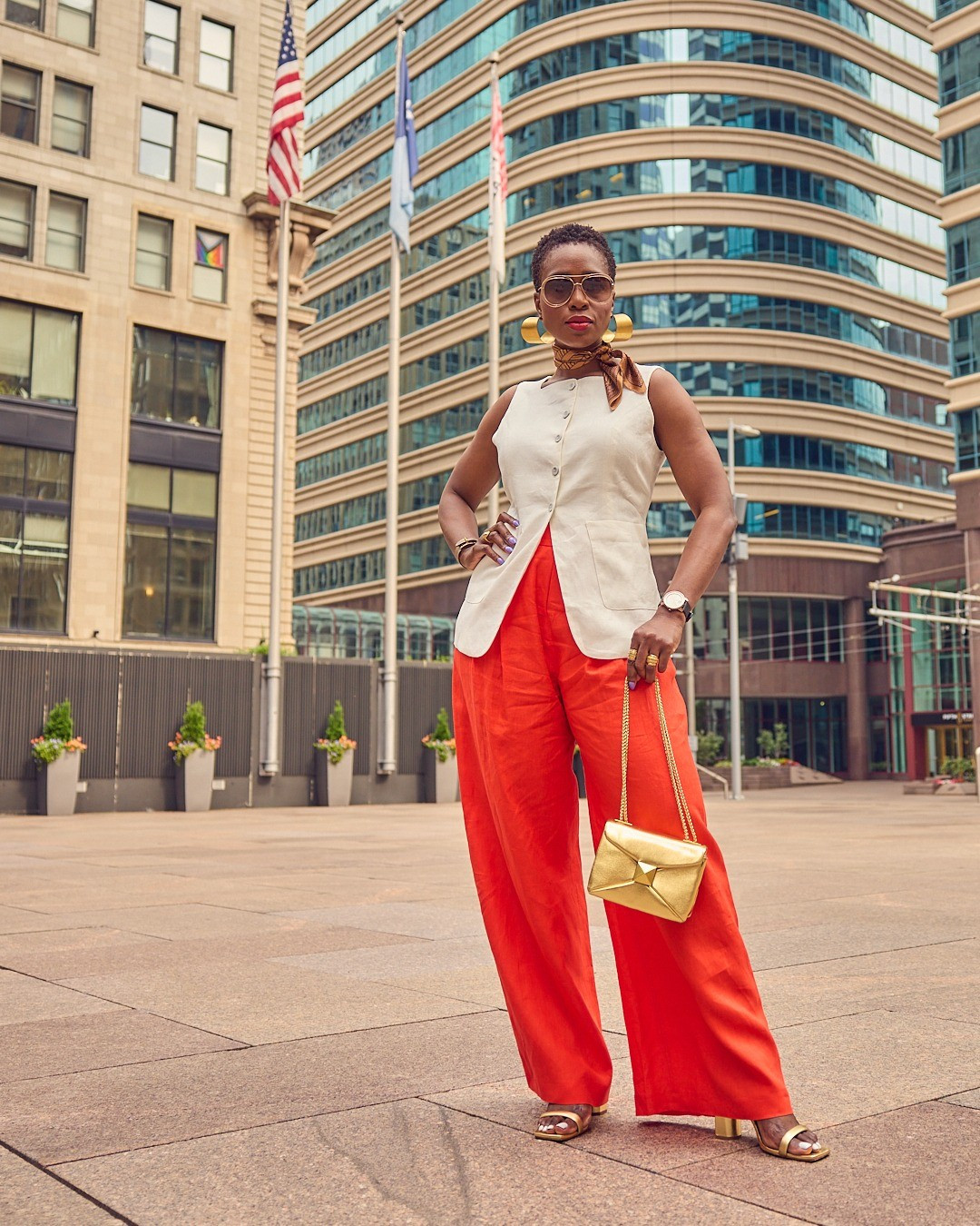 Summer color-blocking 🧡🤍 Wide-leg pants, waiscoat style, bright red pants, gold leather handbag, Karen Millen, Dissh, linen outfit

#LTKOver40 #LTKStyleTip #LTKMidsize