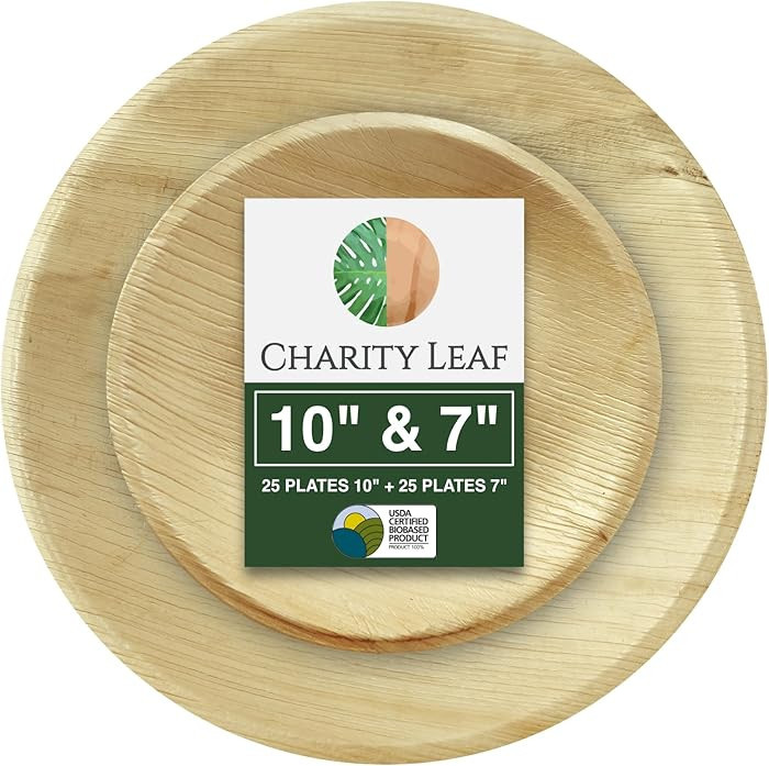 Charity Leaf 25-Pack 10" Round & 25-Pack 7" Round Compostable Palm Leaf Plates | Perfect for Part... | Amazon (US)