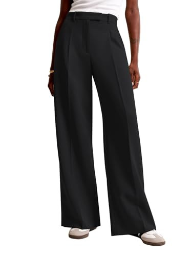 NIMIN Women Wide Leg Work Pants High Waisted Dress Trousers Black Large | Amazon (US)