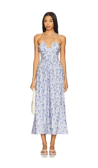 Evelyn Halter Midi Dress in Blue Floral | Revolve Clothing (Global)