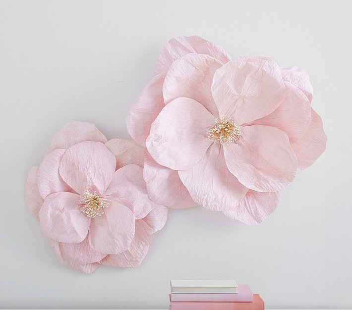 Jumbo Crepe Pink Paper Flowers Set of 2 | Pottery Barn Kids