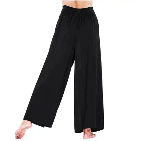 Wide Leg Pants for Women High Waisted Cotton Linen Palazzo Pants Split Casual Loose Flowy Summer Lou | Walmart (US)