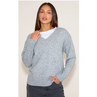 Tall Ash Grey Knit V-neck Sweater | PrettyLittleThing US